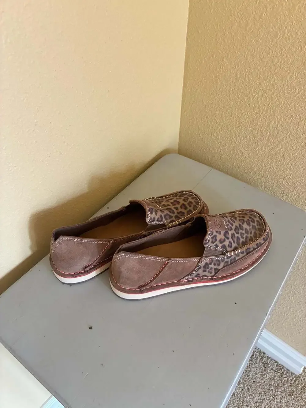 Ariat Women's Cruiser Brown Pink Leopard Print Suede Slip On Loafer Shoes